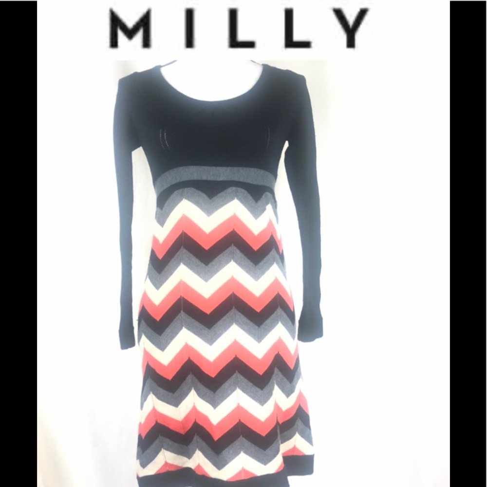 Milly eyelet chevron print wool sweater dress S